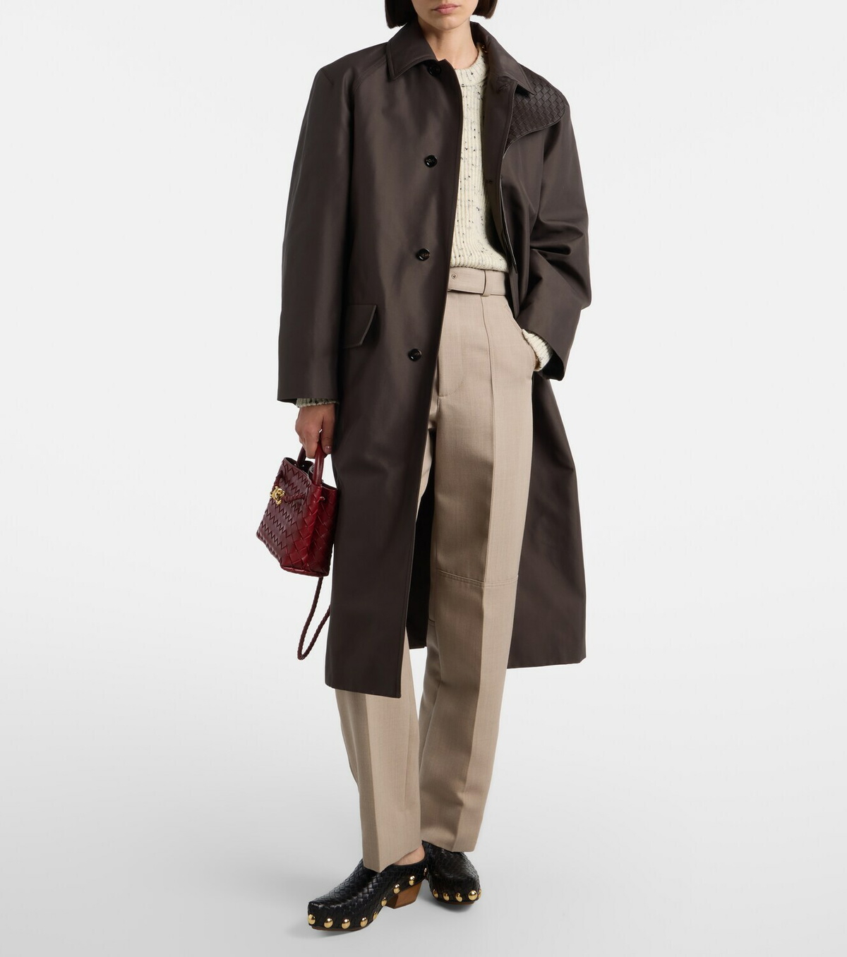 Bottega Veneta Intrecciato leather-trimmed trench coat