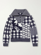 LOEWE - Checked Wool-Blend Half-Zip Sweater - Blue