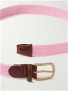 Anderson & Sheppard - 3.5cm Leather-Trimmed Woven Elastic Belt - Pink