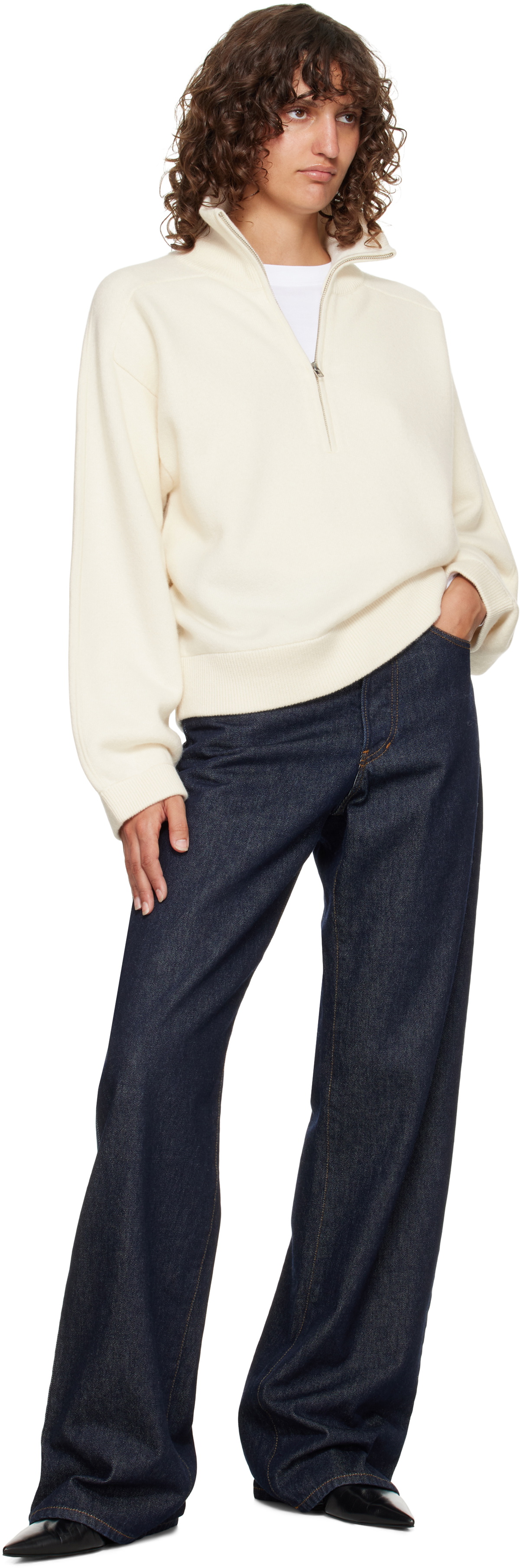 Loulou de Saison Off-White Dries Cashmere Zipped Sweater