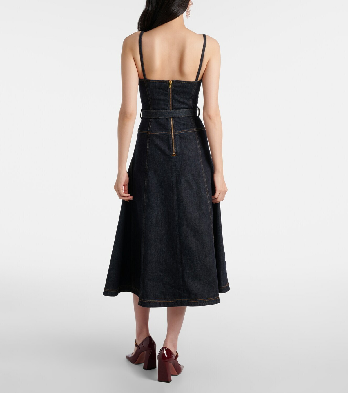 Self-Portrait Belted denim bustier dress