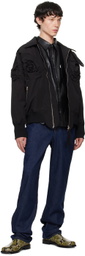 Juntae Kim Black Square Petal Corset Faux-Leather Shirt