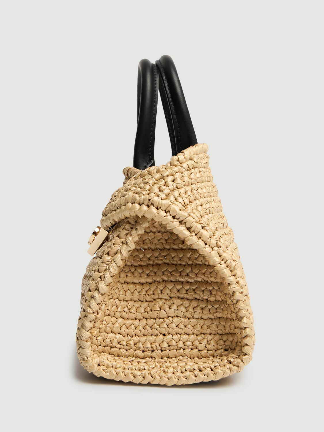 FERRAGAMO Mini Hug Raffia Effect Top Handle Bag Salvatore