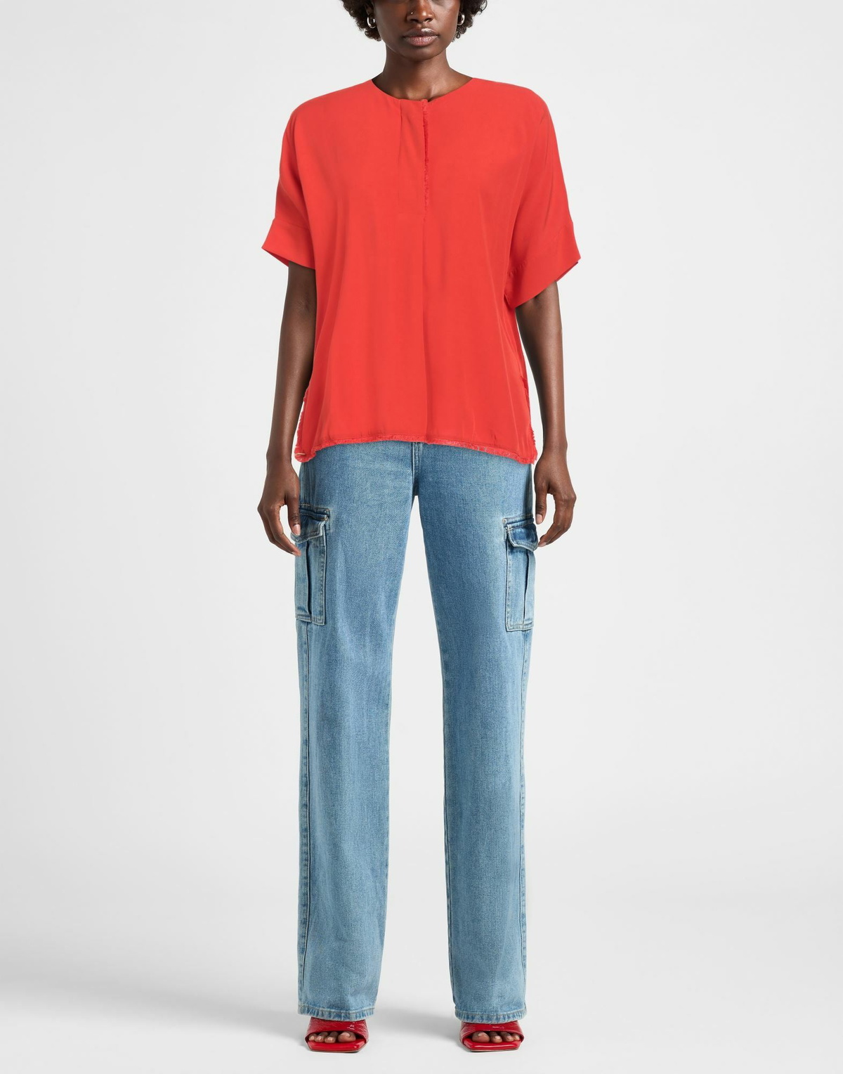 Manila Grace Womens Top in Tomato red