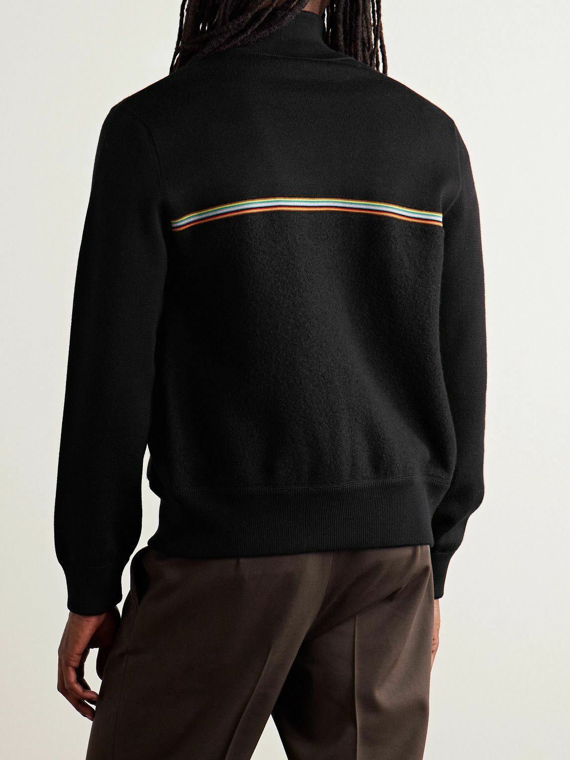 Paul Smith - Stripe-Trimmed Wool Zip-Up Cardigan - Black
