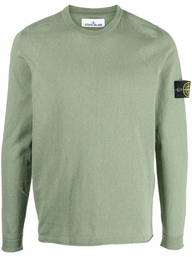 Photo: STONE ISLAND - Logo Cotton Crewneck Sweatshirt