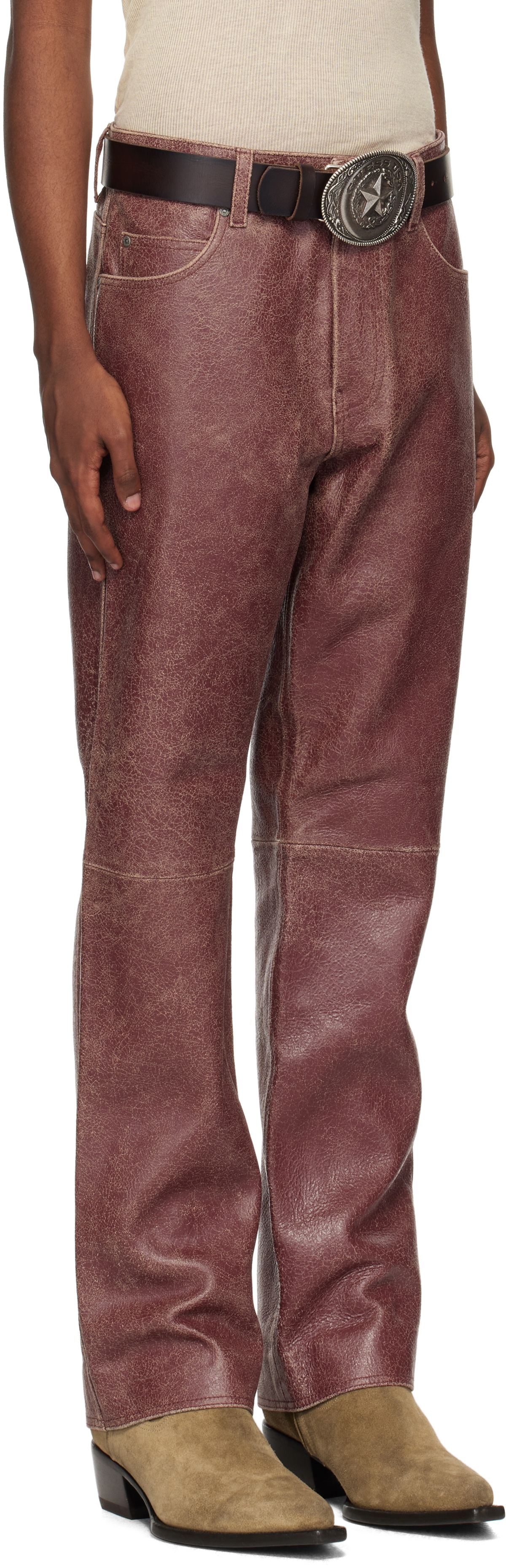 GUESS USA Burgundy Crackle Leather Pants