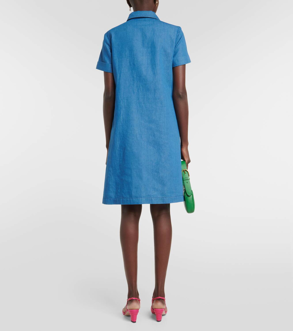 gucci denim mini dress GUCCI Horsebit-Embellished Denim Mini Dress