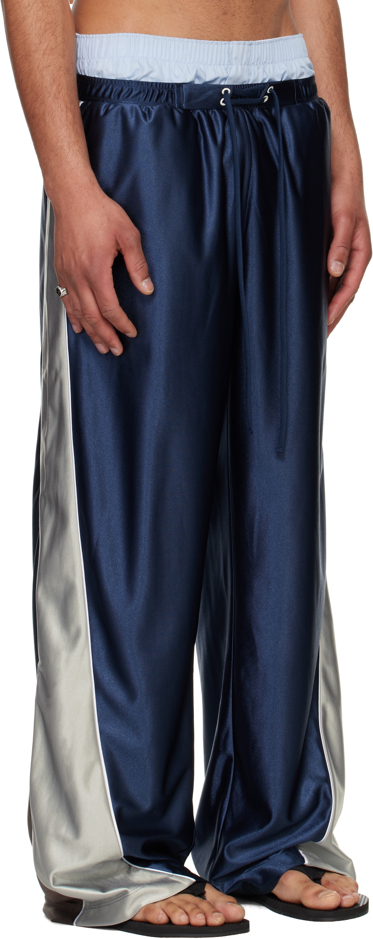 Raimundo Langlois Navy Satin Track Pants