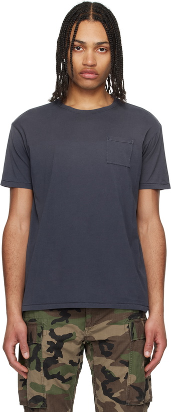 Photo: RRL Blue Garment-Dyed Pocket T-shirt