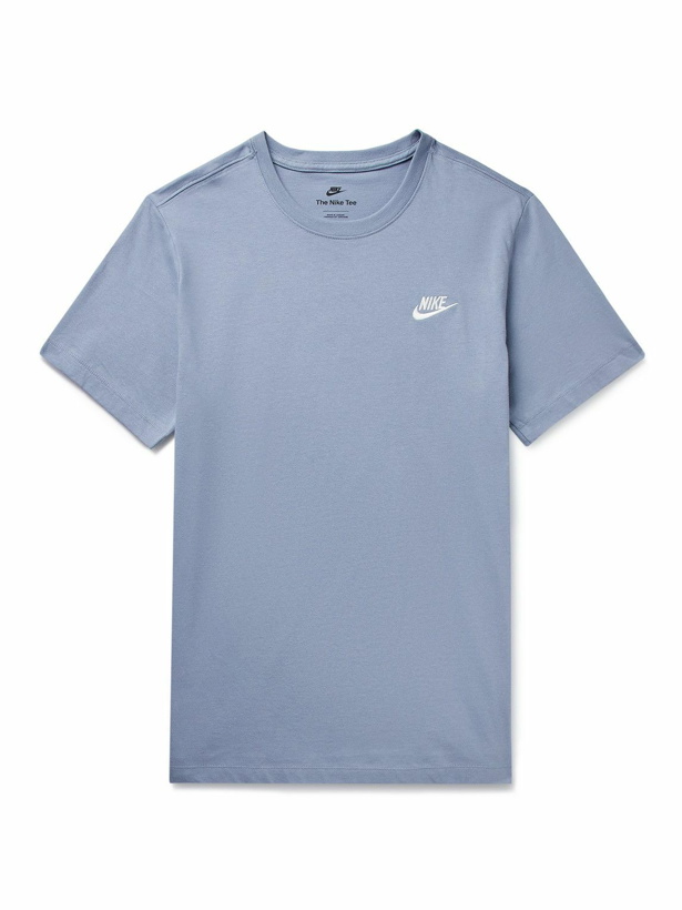 Photo: Nike - Sportswear Club Logo-Embroidered Cotton-Jersey T-Shirt - Blue