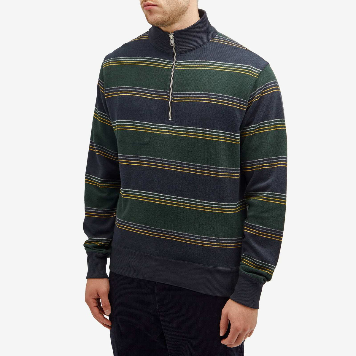 Oliver Spencer Men's Reversible Half Zip Sweatshirt in Navy/Green