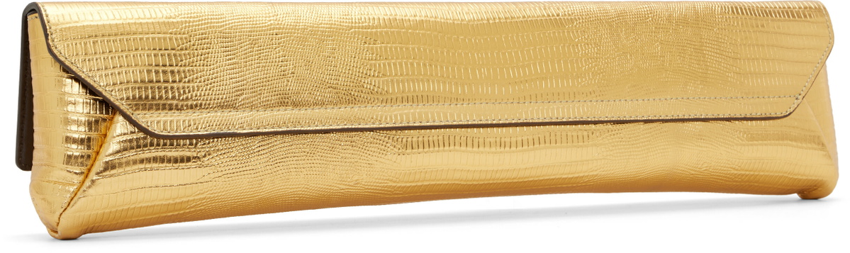 BALMAIN Gold Long Metallic Textured Leather Clutch