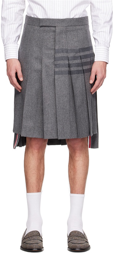 Photo: Thom Browne Gray Classic Backstrap Pleated 4-Bar Skirt