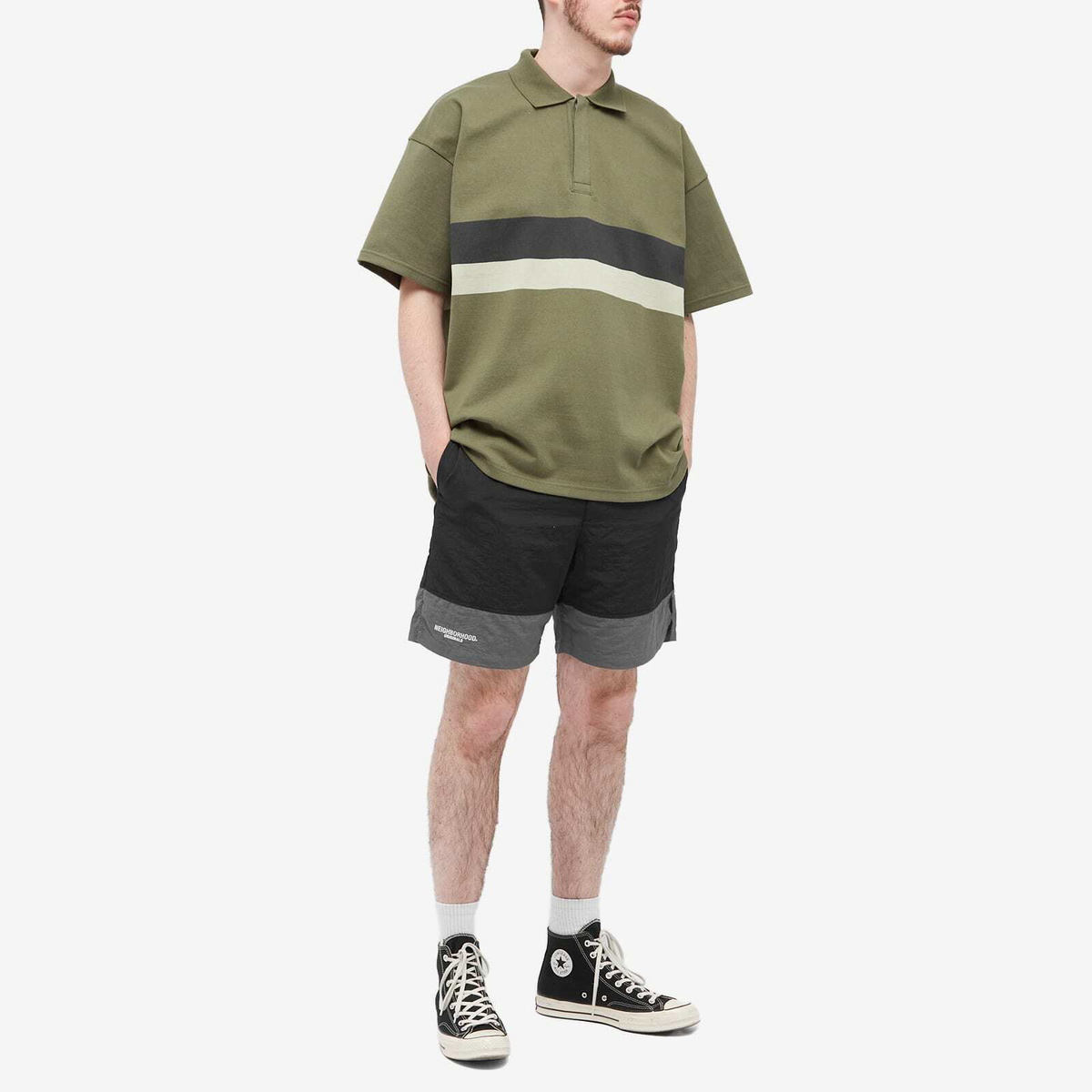 Neighborhood Men's Nylon Logo Swim Short in Black