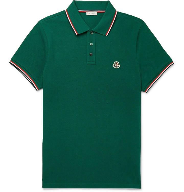 Photo: Moncler - Logo-Appliquéd Striped Cotton-Piqué Polo Shirt - Green