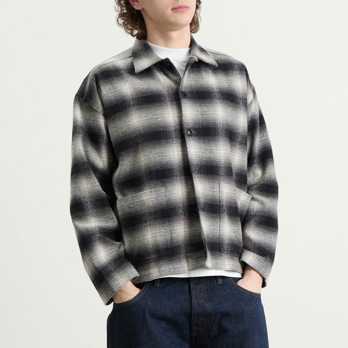 YMC Men's PJ Check Flannel Overshirt in Black/Olive
