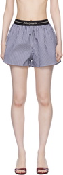 Palm Angels Navy & White Classic Logo Striped Shorts
