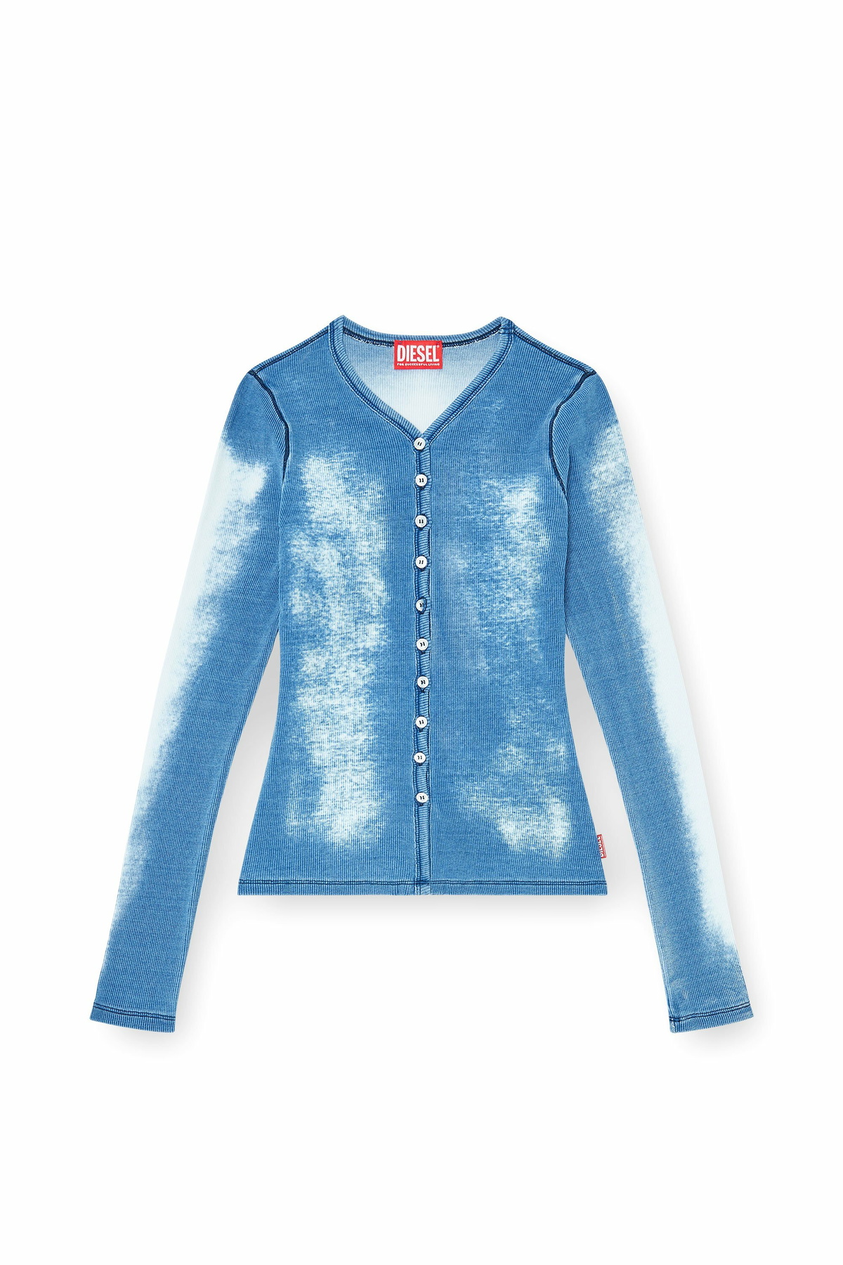 Diesel Rib-jersey cardigan with bleached effect - Tops Womens in Blue