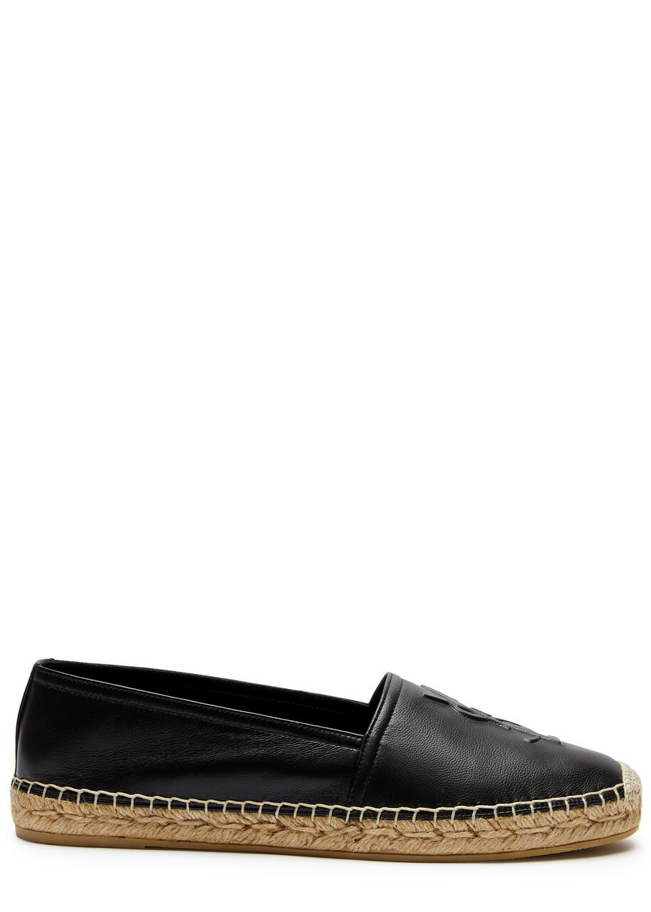 Saint Laurent Logo-embossed Leather Espadrilles Black
