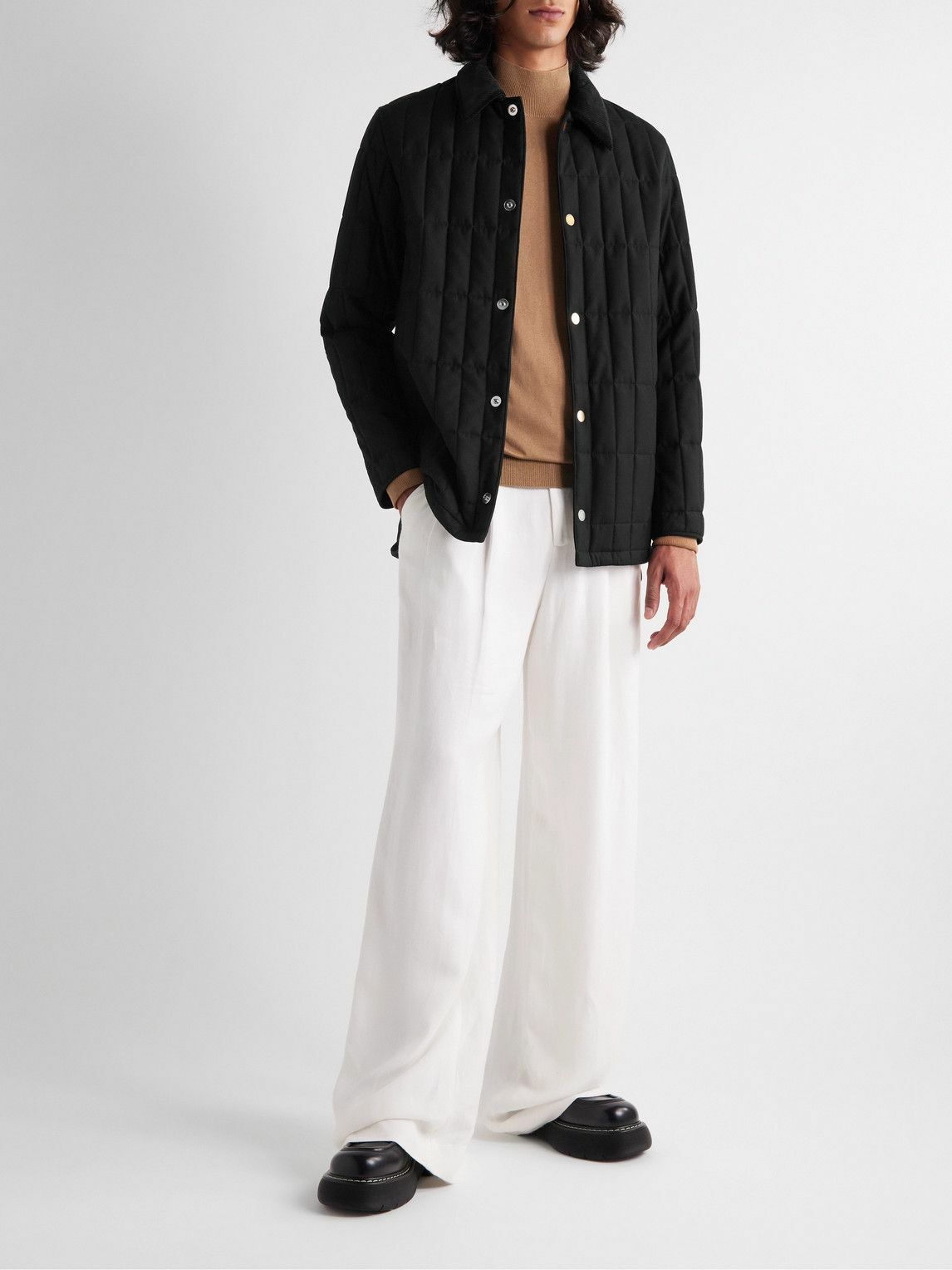 Dunhill - Corduroy-Trimmed Quilted Cashmere Car Coat - Black Dunhill