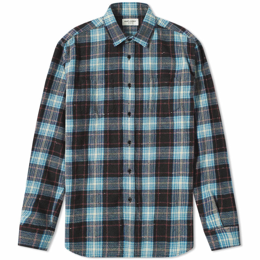 Saint Laurent Flannel Check Shirt Blue & Black Saint Laurent