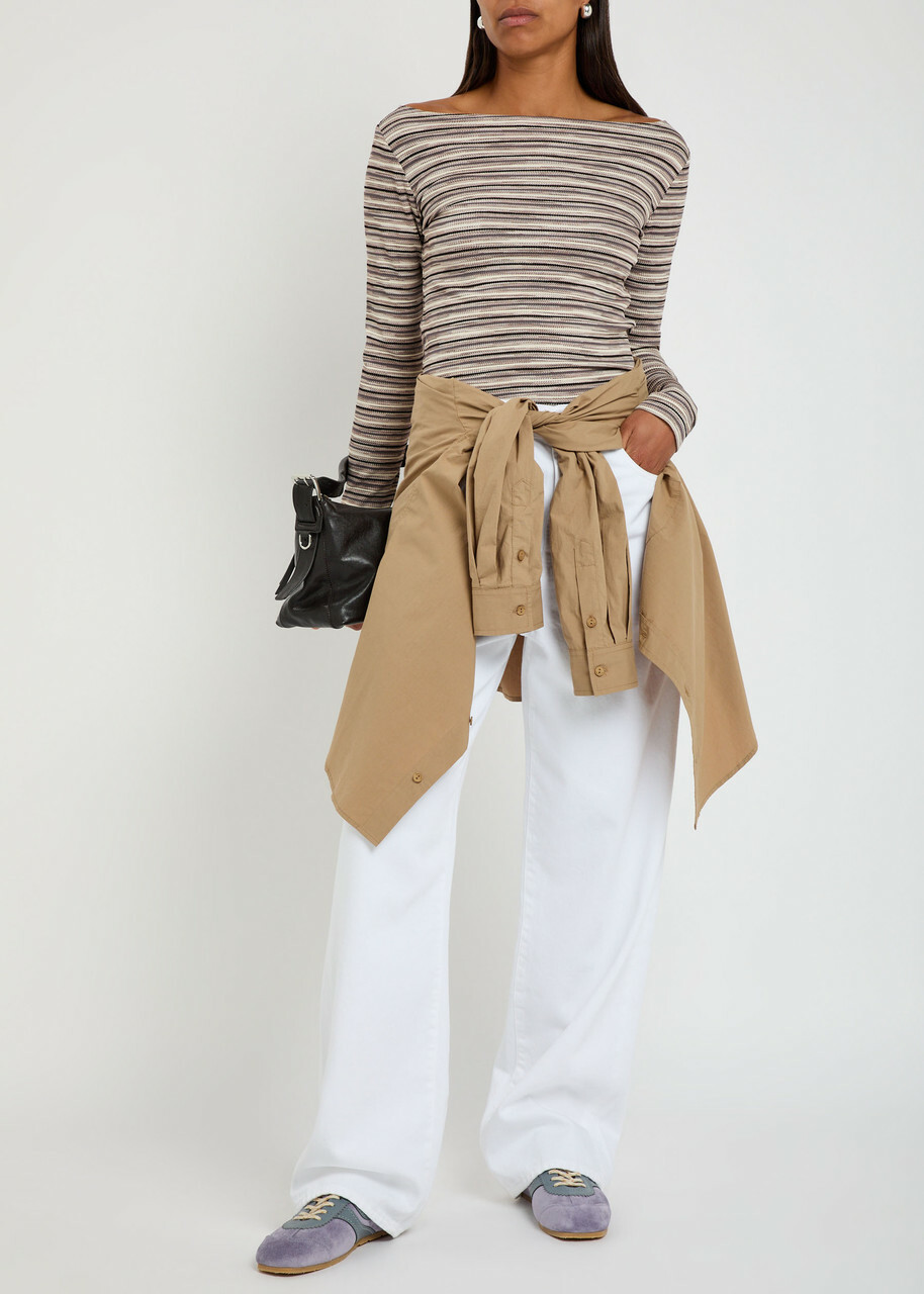 Reformation Wiley Striped Fine-knit top Grey