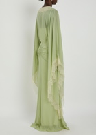 DE LA Vali Evita Lace-trimmed Draped Georgette Maxi Dress Light Green