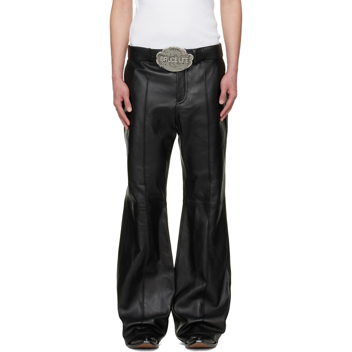 LU'U DAN BRUCE LEE x LỰU ĐẠN Black LỰU Bells Bell Bottom Leather Pants