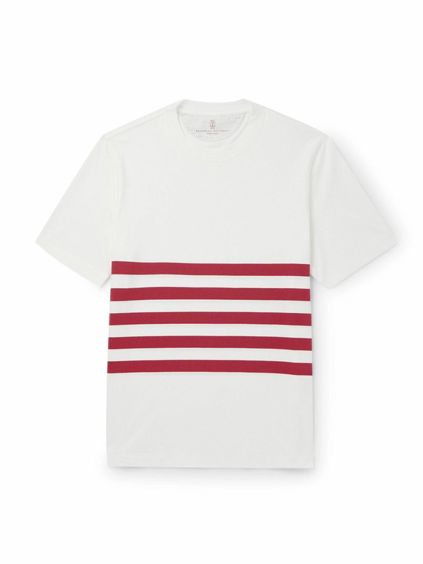 Photo: Brunello Cucinelli - Slim-Fit Striped Cotton-Jersey T-Shirt - White