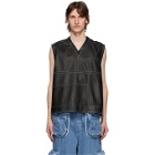 Sunnei Black Leather V-Neck Vest