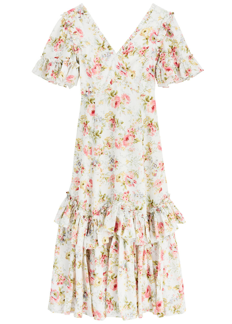 Needle & Thread Enchanted Garden Floral-print Midi Dress White