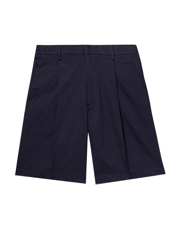 Photo: NN07 - Kay 1420 Straight-Leg Pleated Stretch Organic Cotton Shorts - Blue