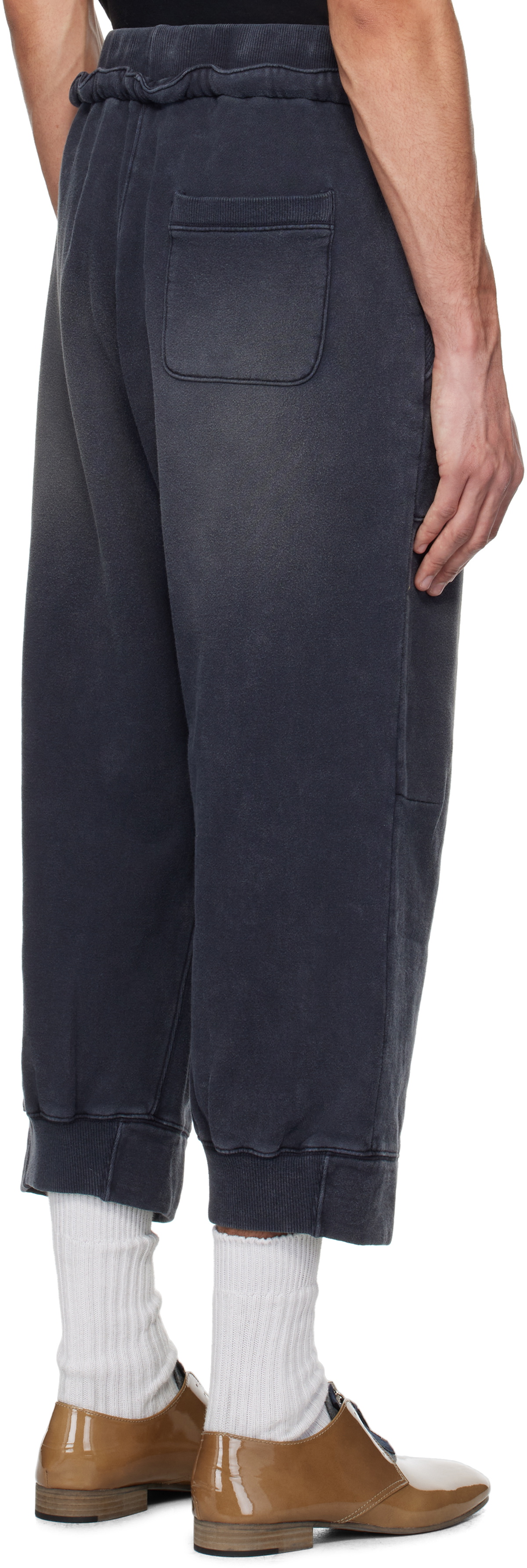 R13 Navy Deconstructed Cropped Sweatpants