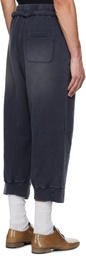 R13 Navy Deconstructed Cropped Sweatpants