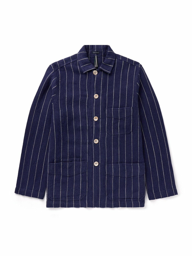 Photo: Drake's - Pinstriped Linen Chore Jacket - Blue