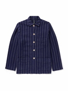 Drake's - Pinstriped Linen Chore Jacket - Blue