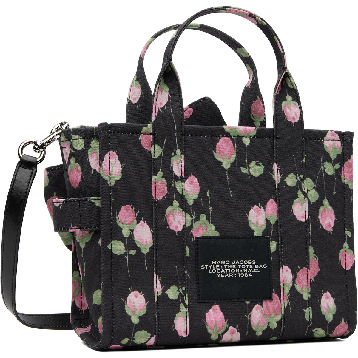Marc Jacobs Black Vintage Floral Canvas Oversized Bow Small Tote