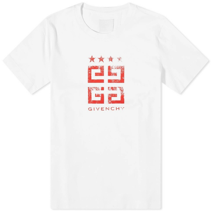 Photo: Givenchy Men's 4G Stamp Logo T-Shirt in White/Red