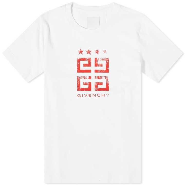 Photo: Givenchy Men's 4G Stamp Logo T-Shirt in White/Red