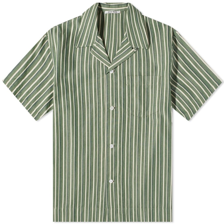 Photo: Wood Wood Men's Jason Dobby Striped Vacation Shirt in Bright Green