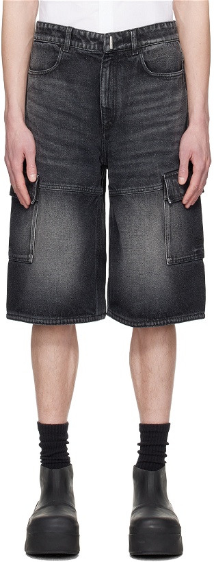 Photo: Givenchy Black Multicutted Denim Shorts