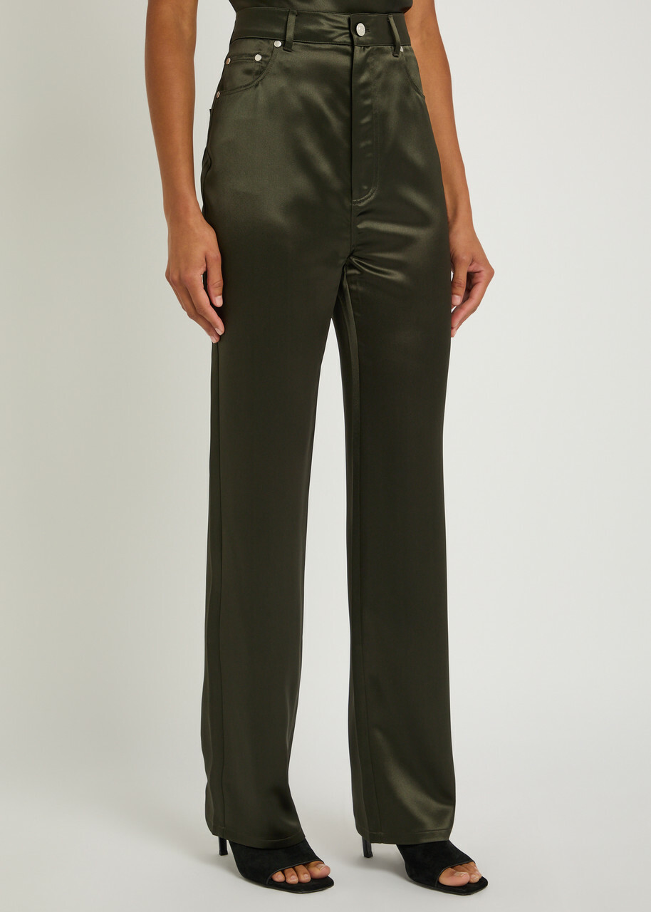Nanushka Tita Satin Trousers Dark Green
