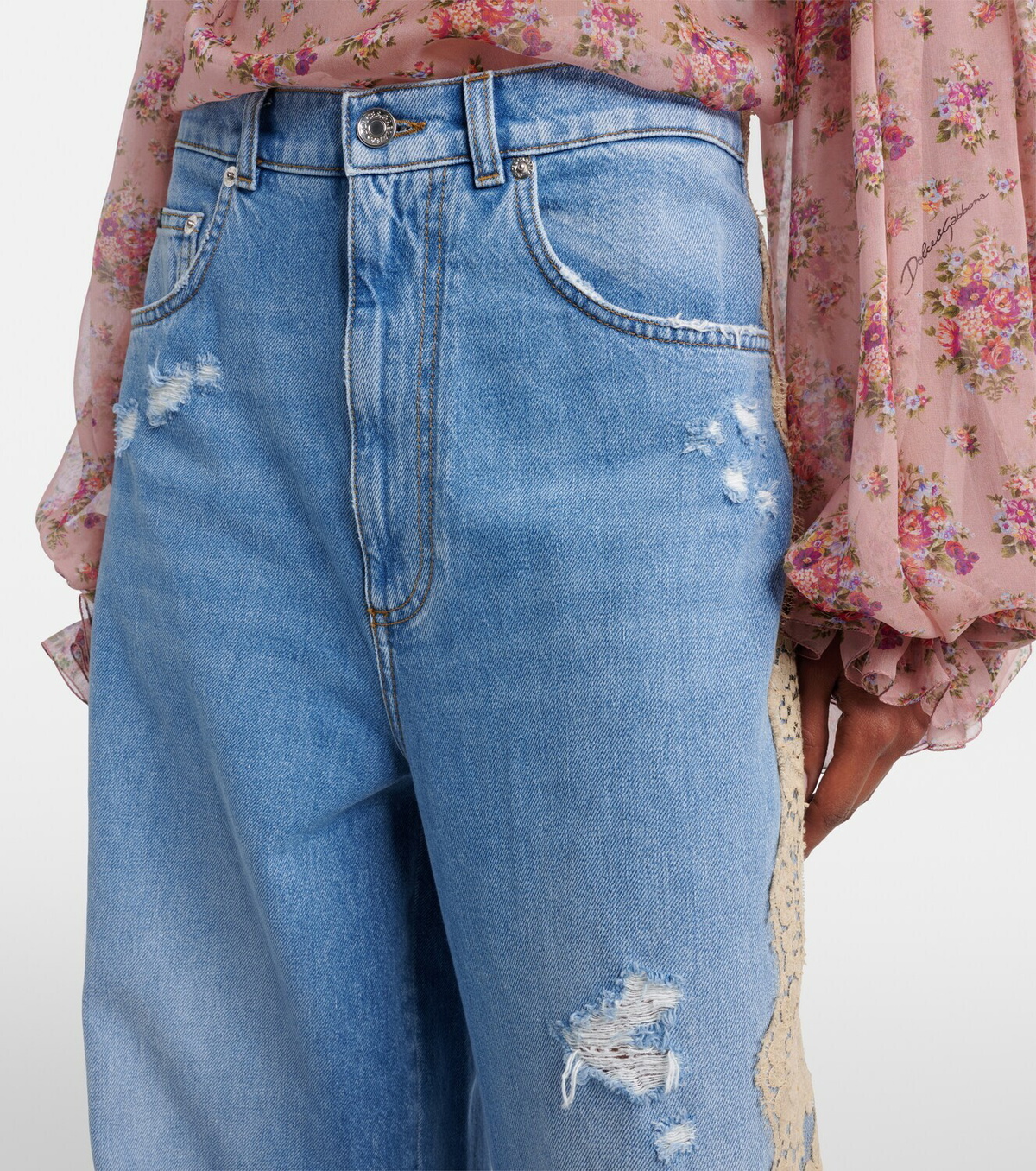 Dolce&Gabbana Lace-trimmed wide-leg jeans