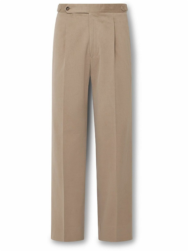 Photo: Stòffa - Tapered Pleated Brushed Cotton-Twill Trousers - Neutrals