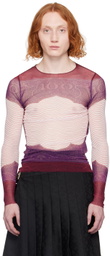 Jean Paul Gaultier Burgundy Sheer Long Sleeve T-Shirt