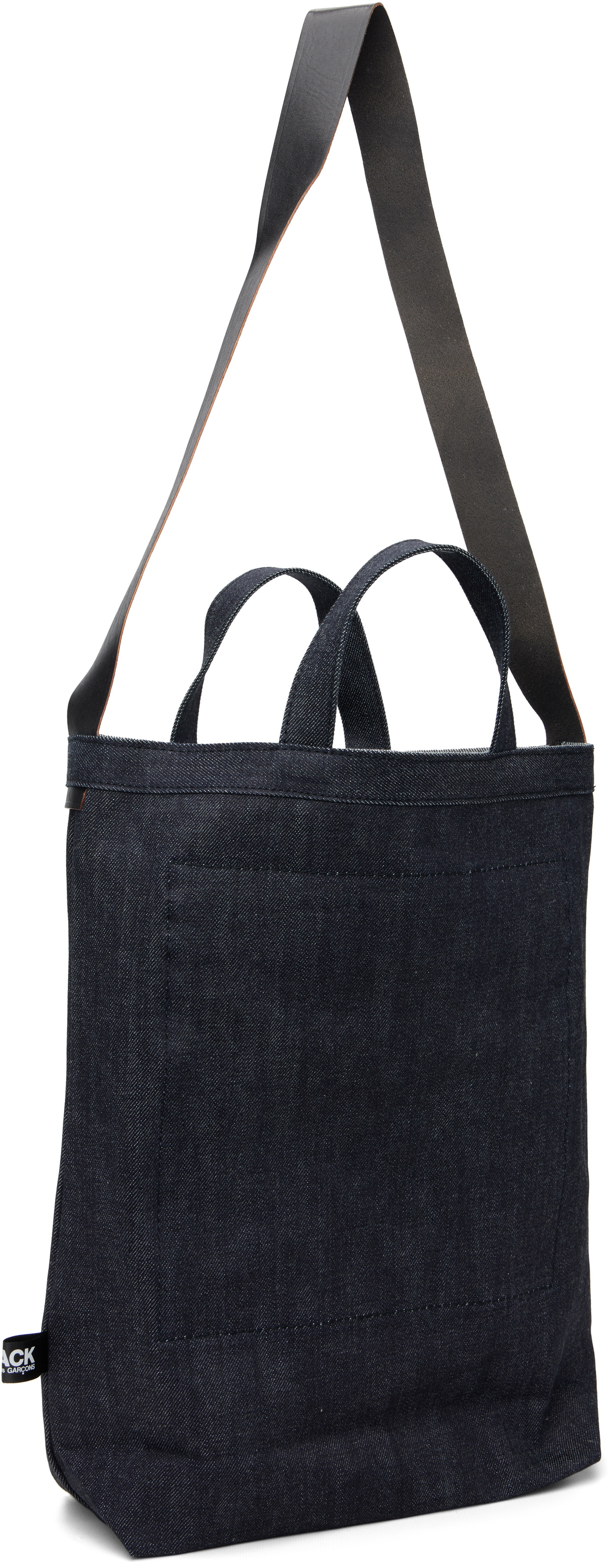 Black Comme des Garçons Navy Cotton Denim Cowhide Shoulder Strap Bag