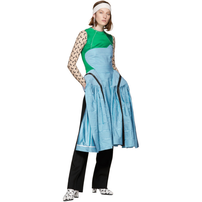 Marine Serre Blue Pleated Hybrid Apron Dress Marine Serre