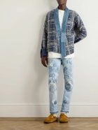 Greg Lauren - G1 Denim-Trimmed Checked Brushed Wool and Cotton-Blend Overshirt - Blue