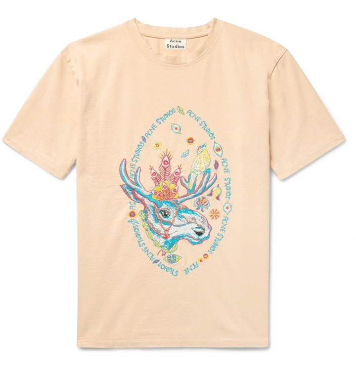 Photo: Acne Studios - Bemabe Rave Moose Embroidered Cotton-Jersey T-Shirt - Men - Orange